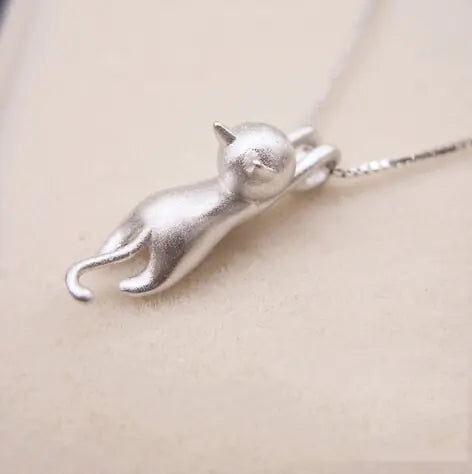 Silver Cat Pendant Necklace Jewelry - Leez Store