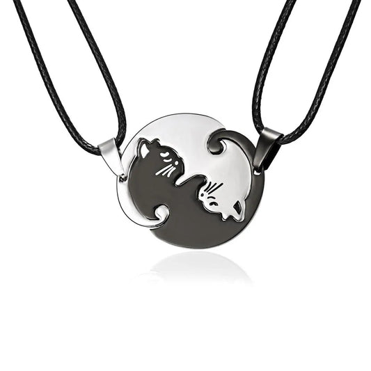 Vintage Couples Yin Yang Corollary Cat Pendant Necklace - Leez Store