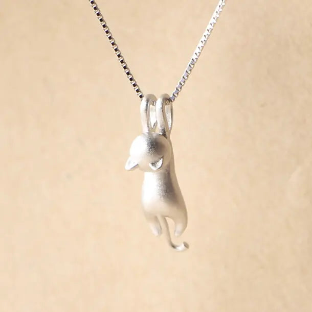 Silver Cat Pendant Necklace Jewelry - Leez Store